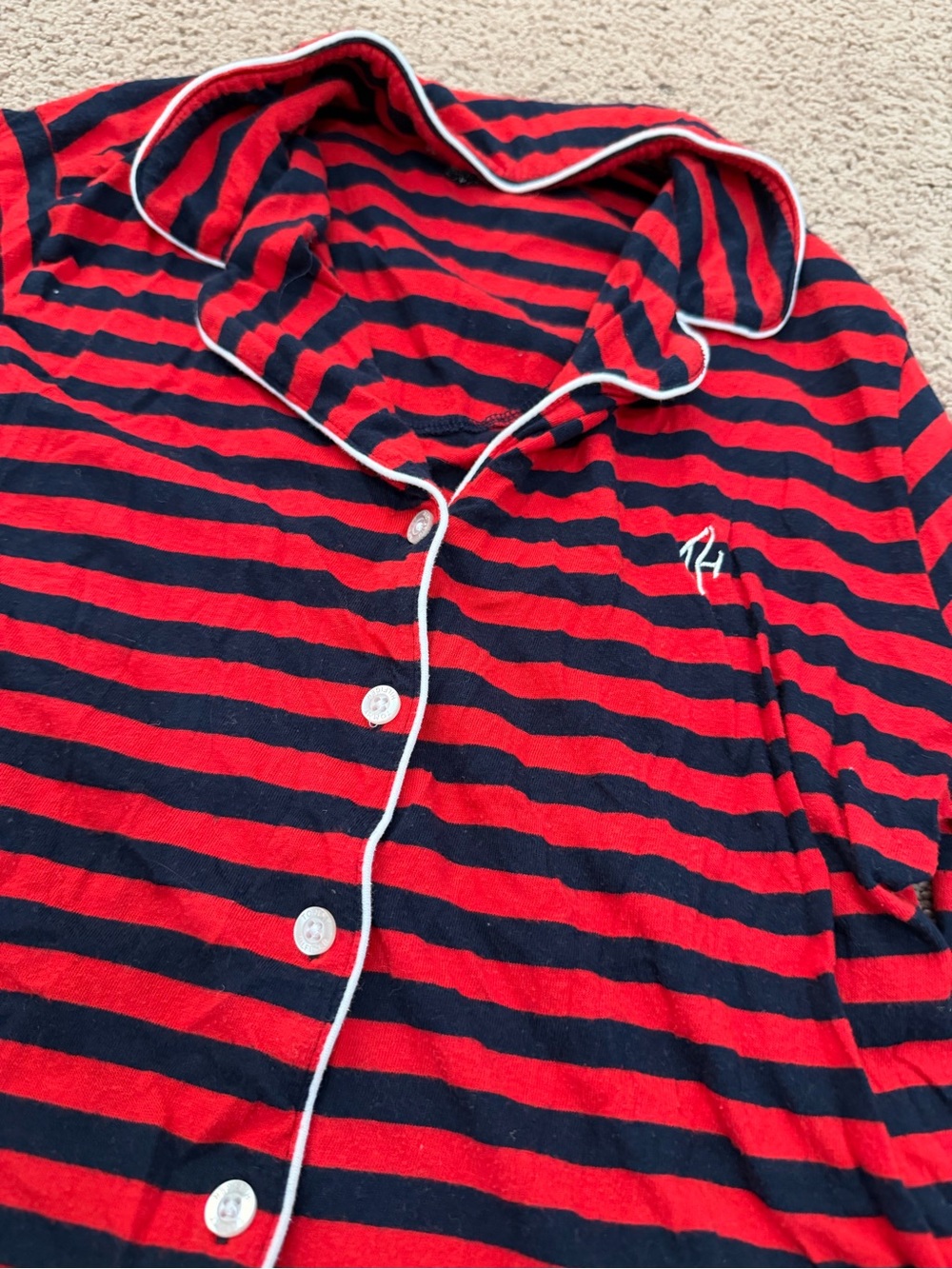 Tommy Hilfiger Red and Black Striped Kids Pajama Top with White Piping